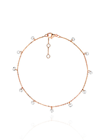 Rose Silver & Round Shaped Cubic Zirkonia Anklet, 1