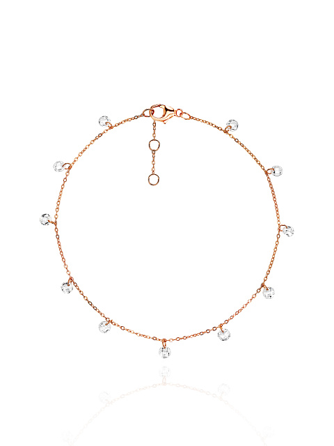 Rose Silver & Round Shaped Cubic Zirkonia Anklet, 1 Rose Silver & Round Shaped Cubic Zirkonia Anklet, 1