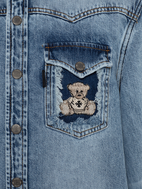 Blue Denim Shirt With Embroidered Pocket, 3 Blue Denim Shirt With Embroidered Pocket, 3