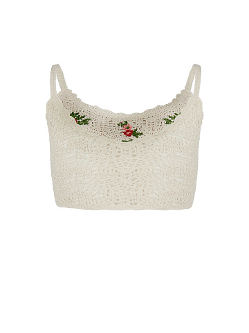 Flower Embroidered Ivory Knitted Top, 2