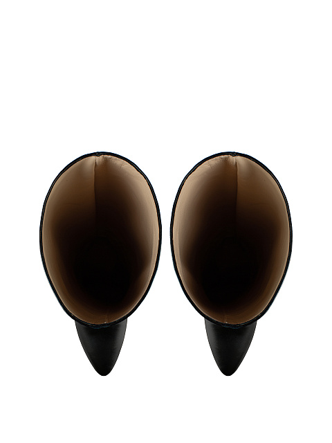 Black Leather Heeled Knee High Boots, 4