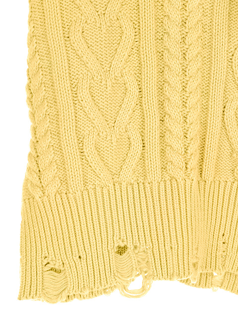 Yellow Cotton Cropped Cable Knit Sweater, 3