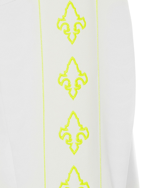 White & Neon Yellow Lily Embroidered Jersey Suit, 5