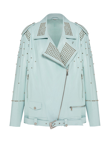 Voluminous Turquoise Biker Jacket With Spikes, 1