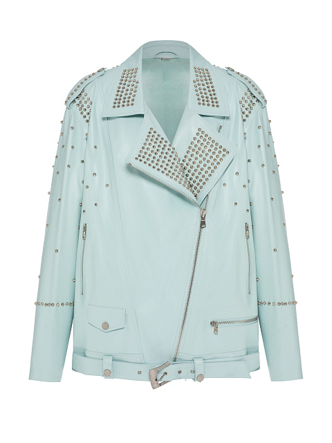 Voluminous Turquoise Biker Jacket With Spikes, 1 Voluminous Turquoise Biker Jacket With Spikes, 1