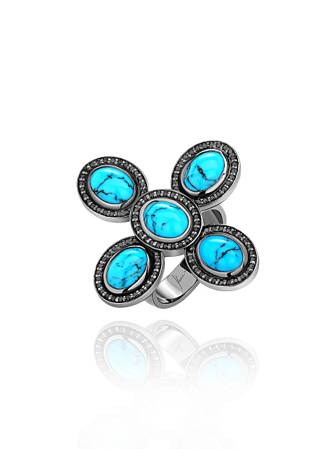 Black Silver, Tuquoise & Cubic Zirkonia Ring, 1