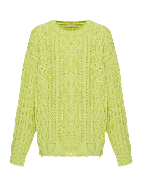 Light Green Unisex Cable Knit Cotton Sweater, 1