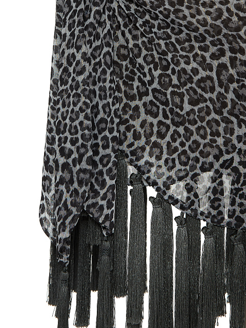 Grey Leopard Silk Wrap Mini Skirt, 3