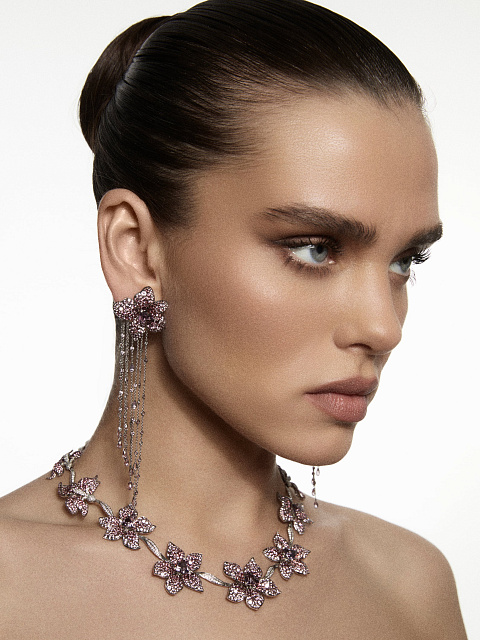 Spinel, Briolette Spinel, Grey Round Diamond & Palladium Earrings, 2 Spinel, Briolette Spinel, Grey Round Diamond & Palladium Earrings, 2