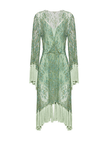 Green Beads & Sequins Embroidered Lace Dress, 1