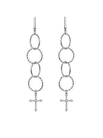 Silver & Cubic Zirkonia 4 Hoops & Cross Earrings, 1