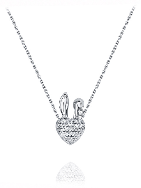 White Gold & Diamonds Rabbit Heart Necklace, 1