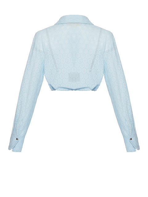 Light Blue Cotton Lace Set Of Bra & Cropped Shirt, 3