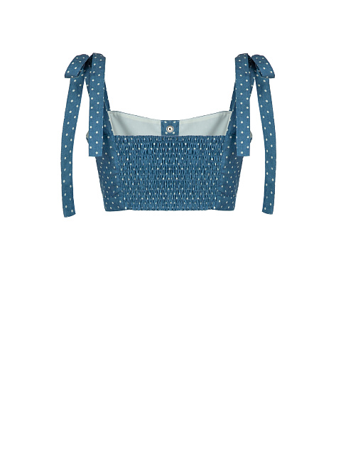 Cropped blue polka dot denim top, 2 Cropped blue polka dot denim top, 2