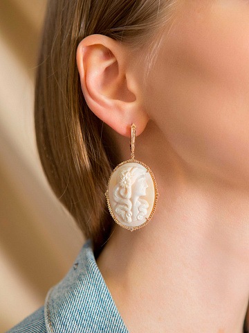 Rose Gold, Brown Diamonds & Cameo Earrings, 2