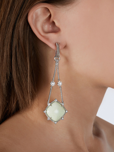 Chrysoprase & Cubic Zirkonia & Silver Earrings, 2 Chrysoprase & Cubic Zirkonia & Silver Earrings, 2