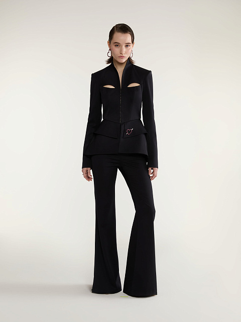 Black Two-piece Suit Of Jacket With Slits And Trousers, 7
