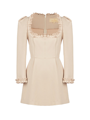 Beige Ruffled Mini Dress, 1