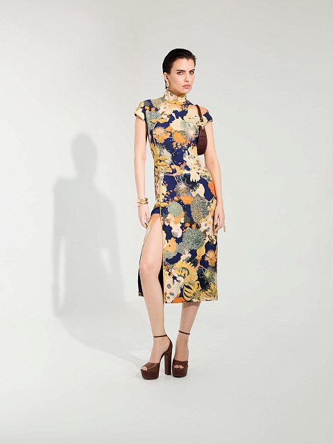 Navy Blue Floral Print Midi Dress, 6 Navy Blue Floral Print Midi Dress, 6