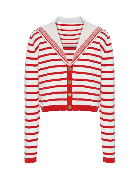 Cropped white cardigan with red stripes, 1