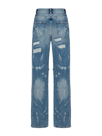 Blue Distressed Cotton Jeans, 2