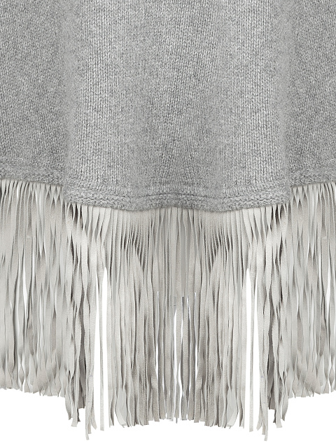 Grey Cashmere Fringed Poncho, 3