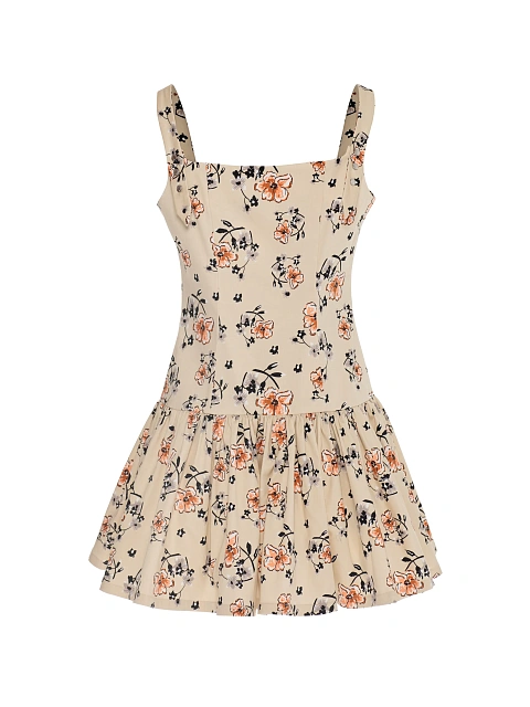 Beige cotton mini dress with floral print, 2
