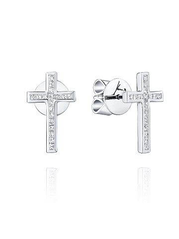 White Gold & Square-cut Diamonds Cross Studs, 1