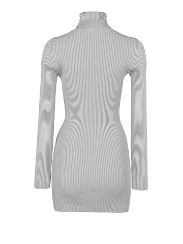 Grey Rib Knit Turtleneck Mini Dress, 2