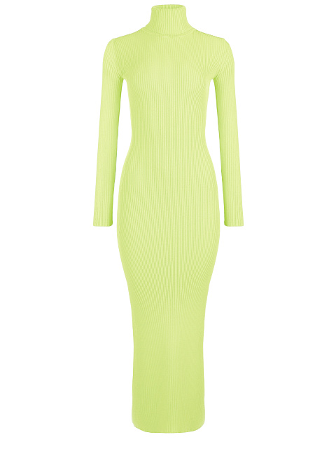 Neon Green Rib Knit Turtleneck Maxi Dress, 1