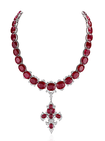 Necklace with a removable pendant made of white gold with rubies and diamonds, 1