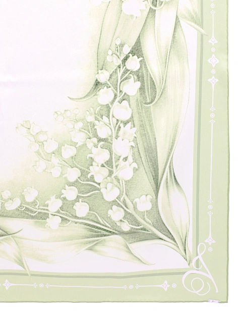 Green Lily Of The Valley Printed Silk Scarf, 3