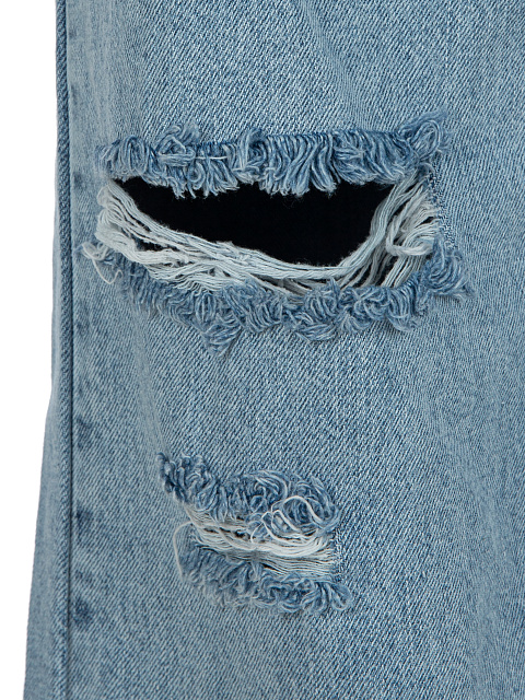 Blue Fringed Cotton Jeans, 5