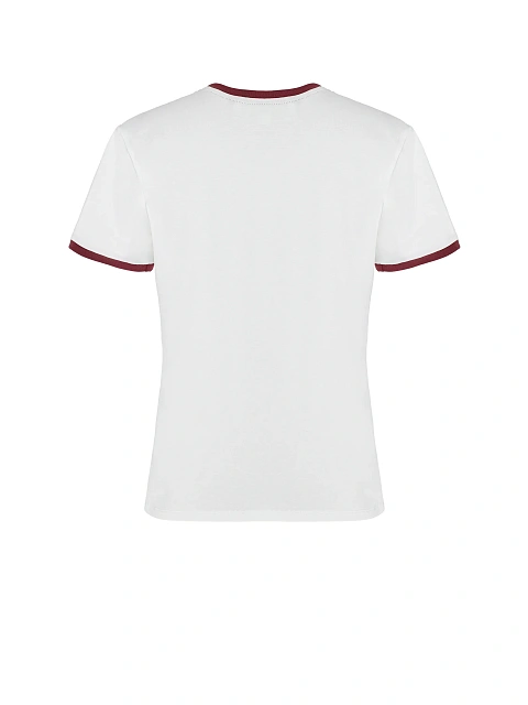 White T-shirt With Print And Bordeaux Piping, 2 White T-shirt With Print And Bordeaux Piping, 2
