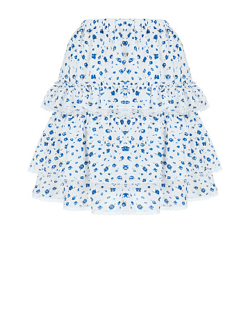 Flower Printed White Cotton Lace Trimmed Skirt, 1