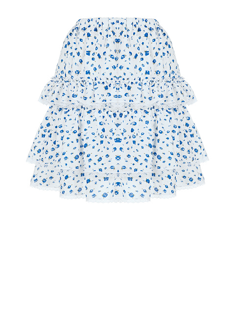 Flower Printed White Cotton Lace Trimmed Skirt, 1