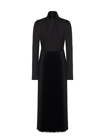 Black Dress With Long Sleeves And Pleated Skirt, 1