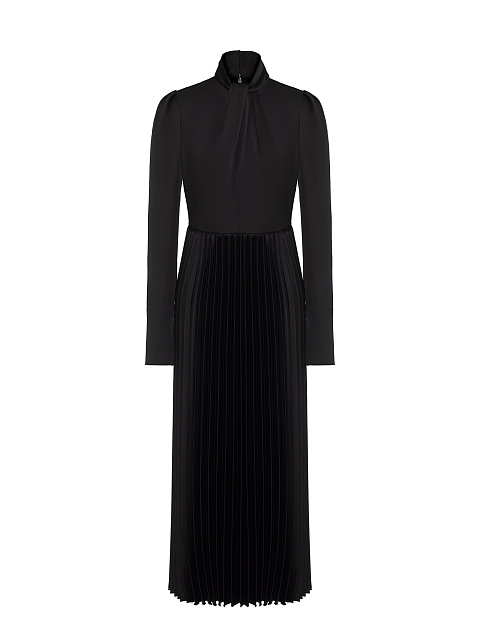 Black Dress With Long Sleeves And Pleated Skirt, 1