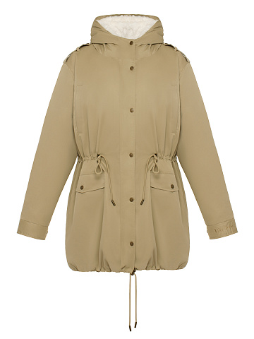 Beige parka made of raincoat fabric with faux fur, 1