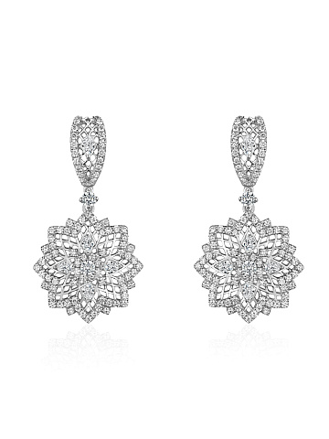 White gold earrings with marquise-cut diamonds, 1