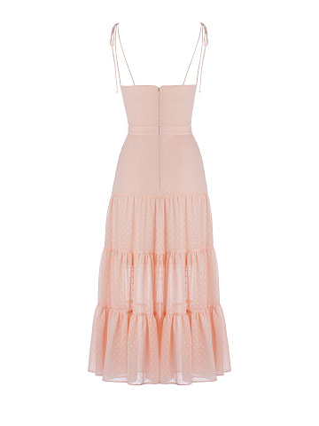 Coral Pink Polka Dot Chiffon Midi Dress , 2