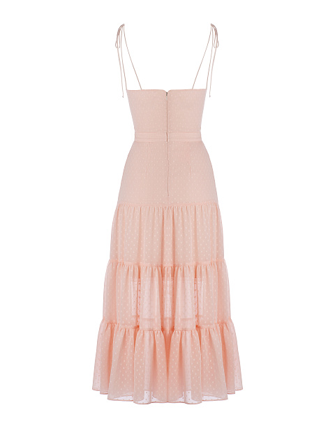 Coral Pink Polka Dot Chiffon Midi Dress , 2