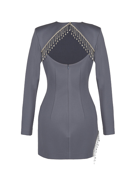 Grey Rhinestone Fringed Mini Dress, 2