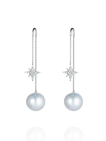 Round Diamond & White South Sea Pearl & White Gold Earrings, 1