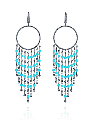 Black Gold, Turquoise & Diamonds Chandelier Earrings, 1