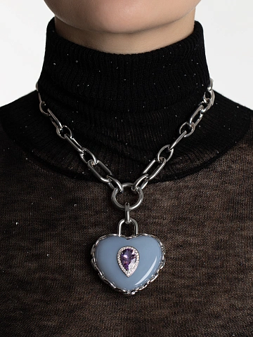 Silver necklace with heart-shaped chalcedony pendant, 2