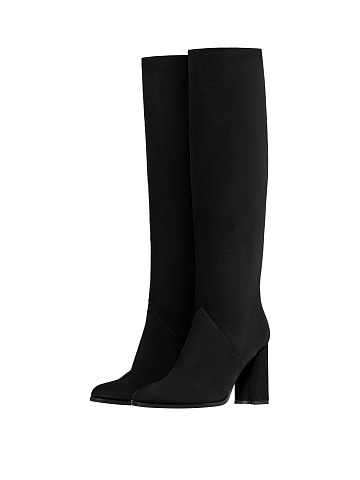 Black Suede Heeled Long Boots, 1
