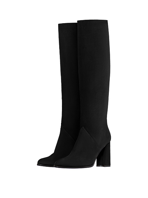Black Suede Heeled Long Boots, 1