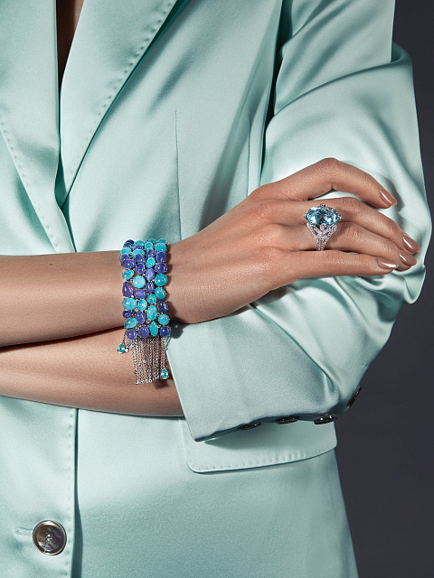 White Gold, Paraiba Tourmaline, Diamonds & Tanzanite Bracelet, 3 White Gold, Paraiba Tourmaline, Diamonds & Tanzanite Bracelet, 3