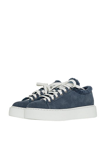 Blue velour sneakers with fur, 1
